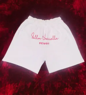 Fallon Aurielle Unisex Signature Detroit Rep Yo Set Above The Knee Shorts (White & Red Sparkle)