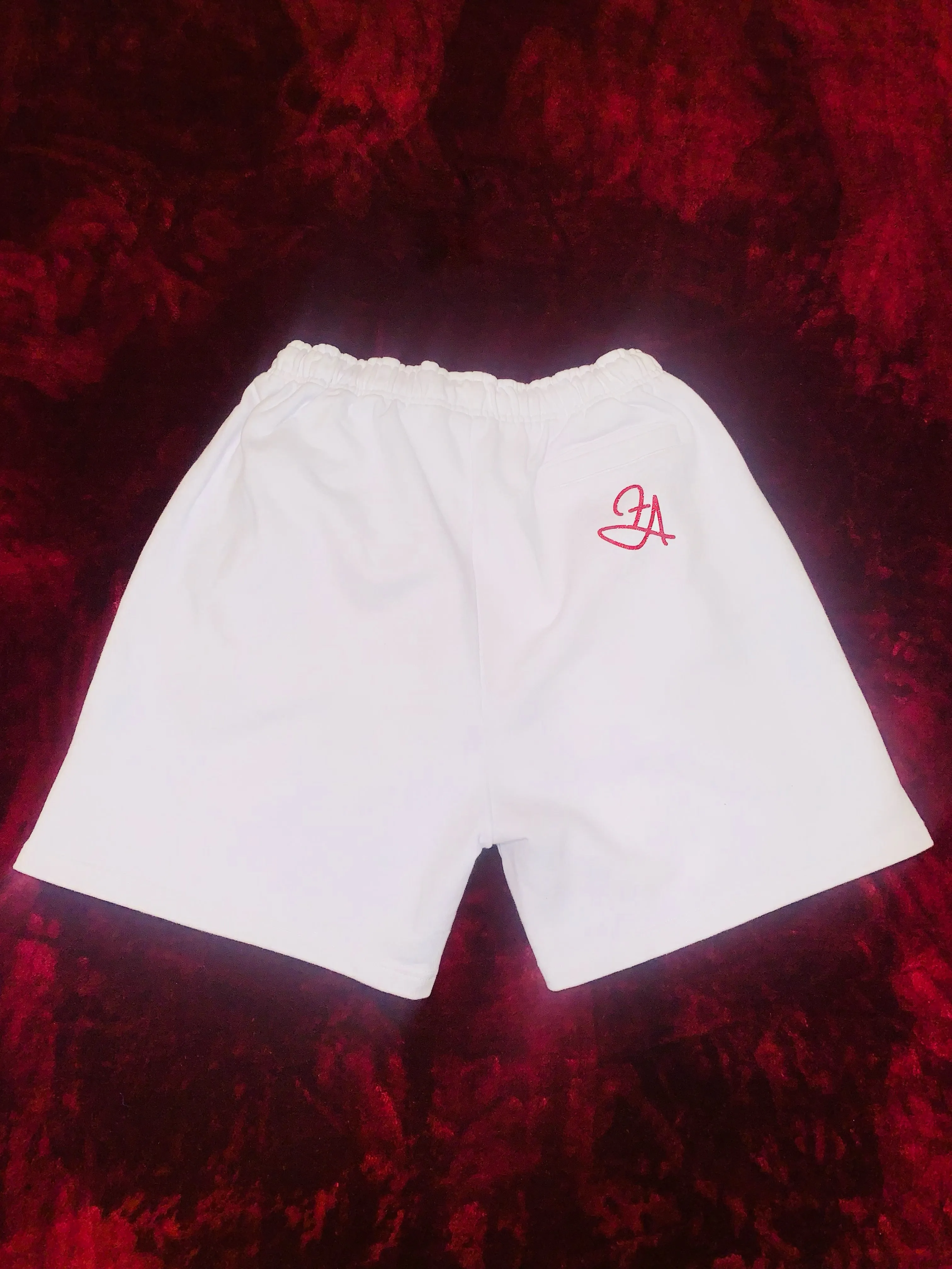 Fallon Aurielle Unisex Signature Detroit Rep Yo Set Above The Knee Shorts (White & Red Sparkle)