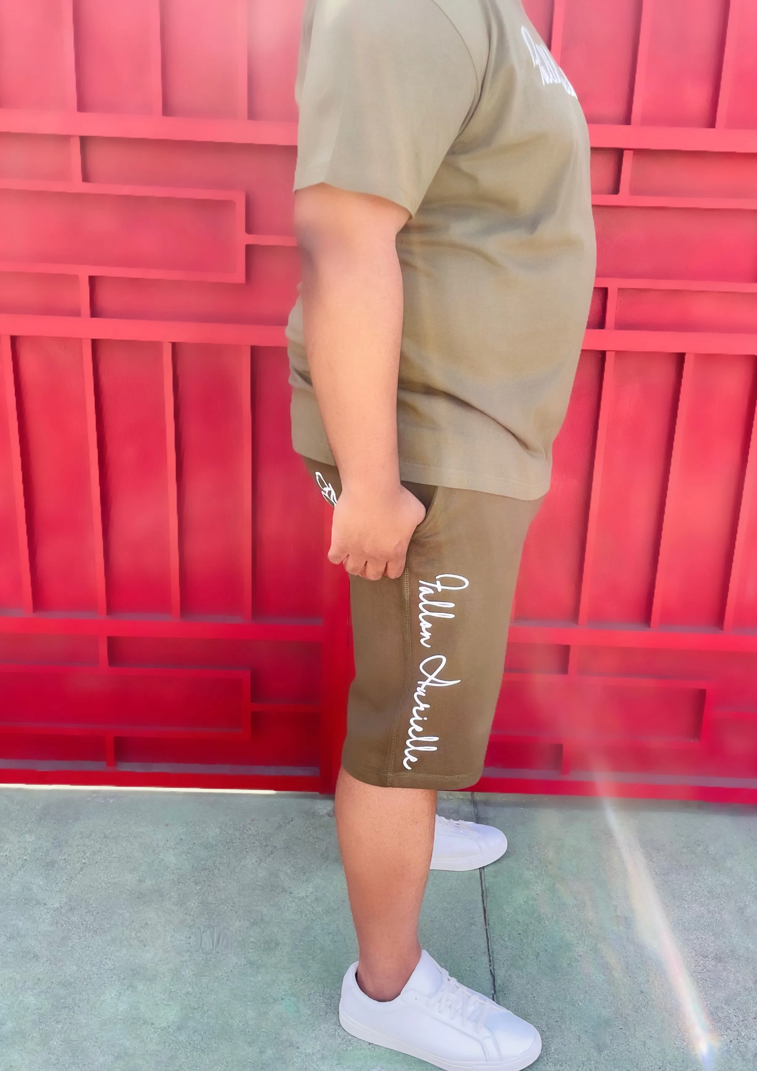 Fallon Aurielle Unisex Signature Short Set (Olive Green & White)
