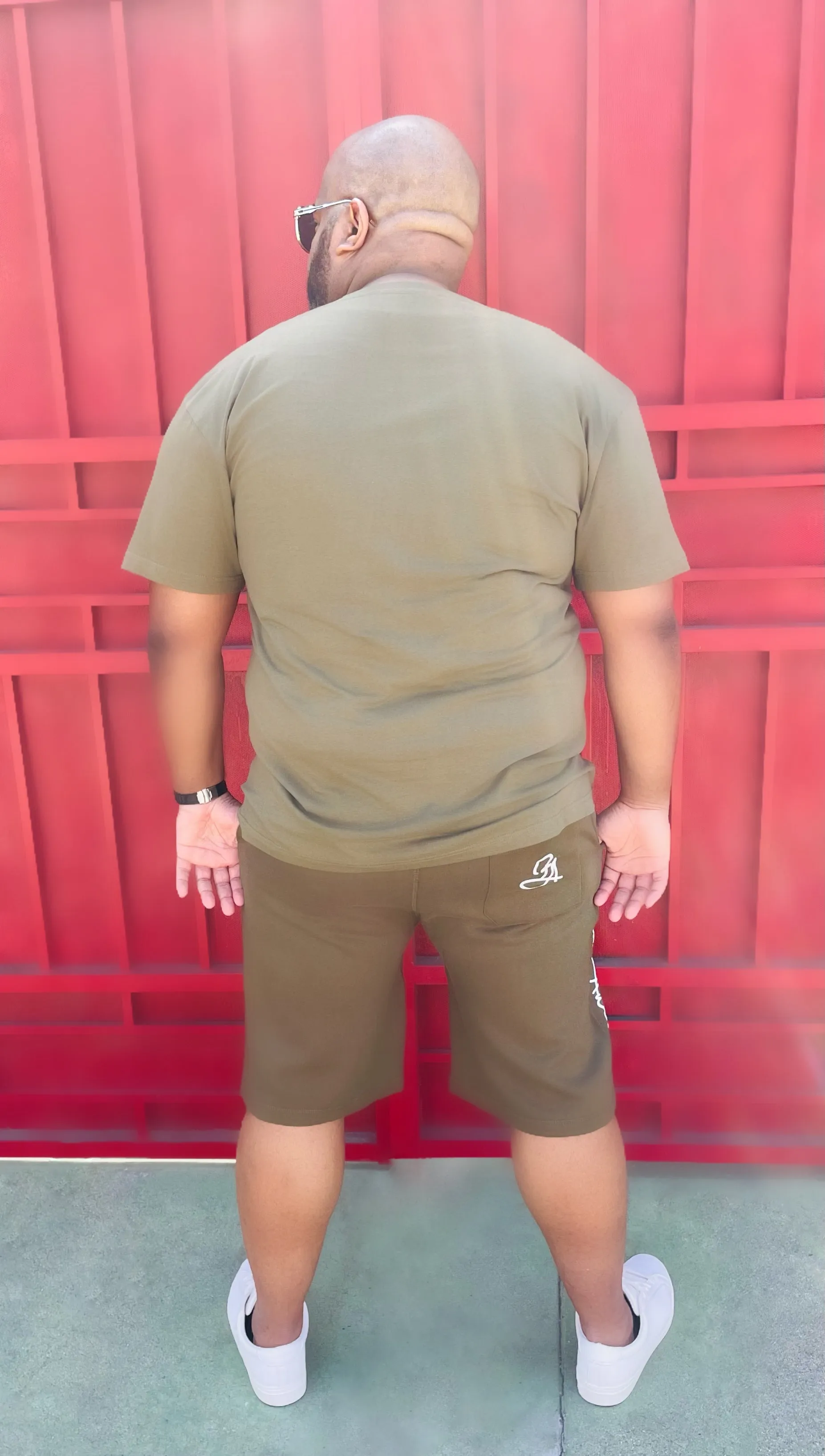 Fallon Aurielle Unisex Signature Short Set (Olive Green & White)
