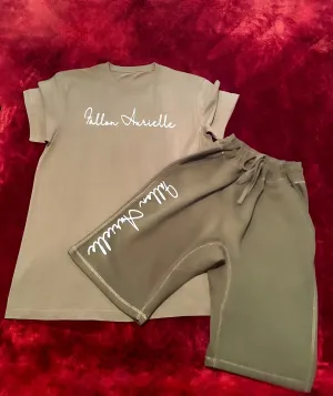 Fallon Aurielle Unisex Signature Short Set (Olive Green & White)