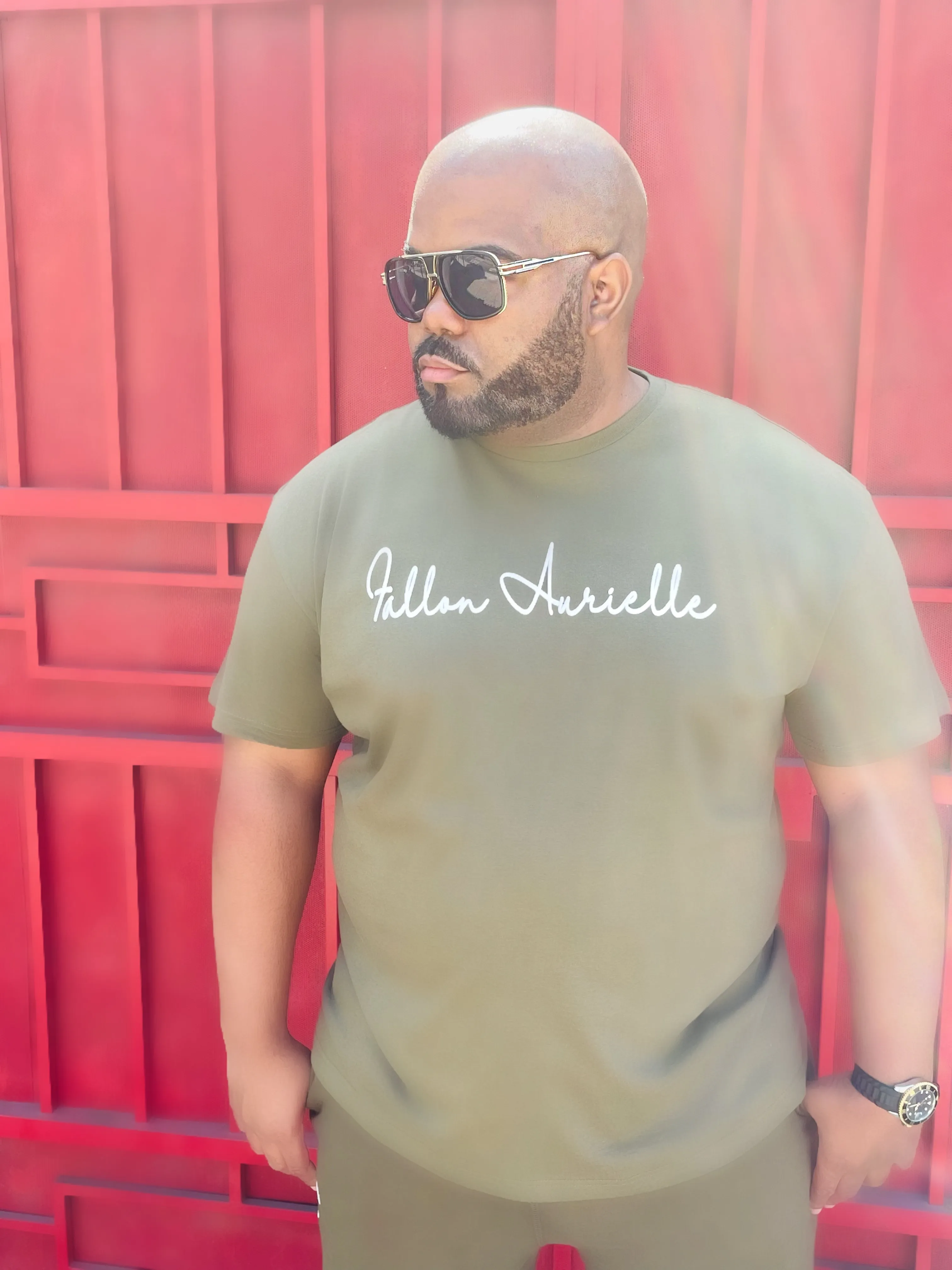 Fallon Aurielle Unisex Signature Short Set (Olive Green & White)
