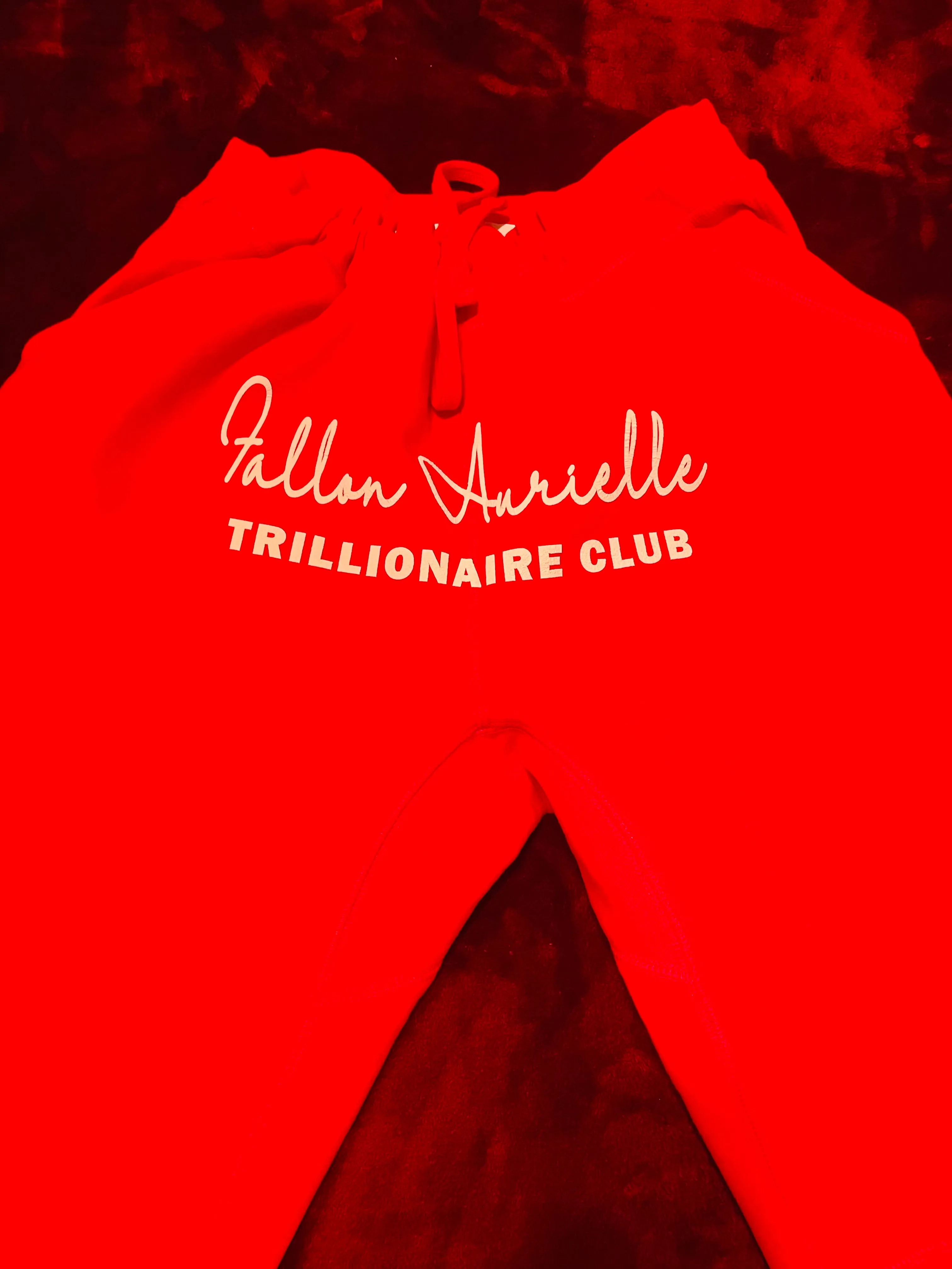 Fallon Aurielle Unisex Signature V-Neck 3 Piece Trillionaire Club Short Set (Red & White)