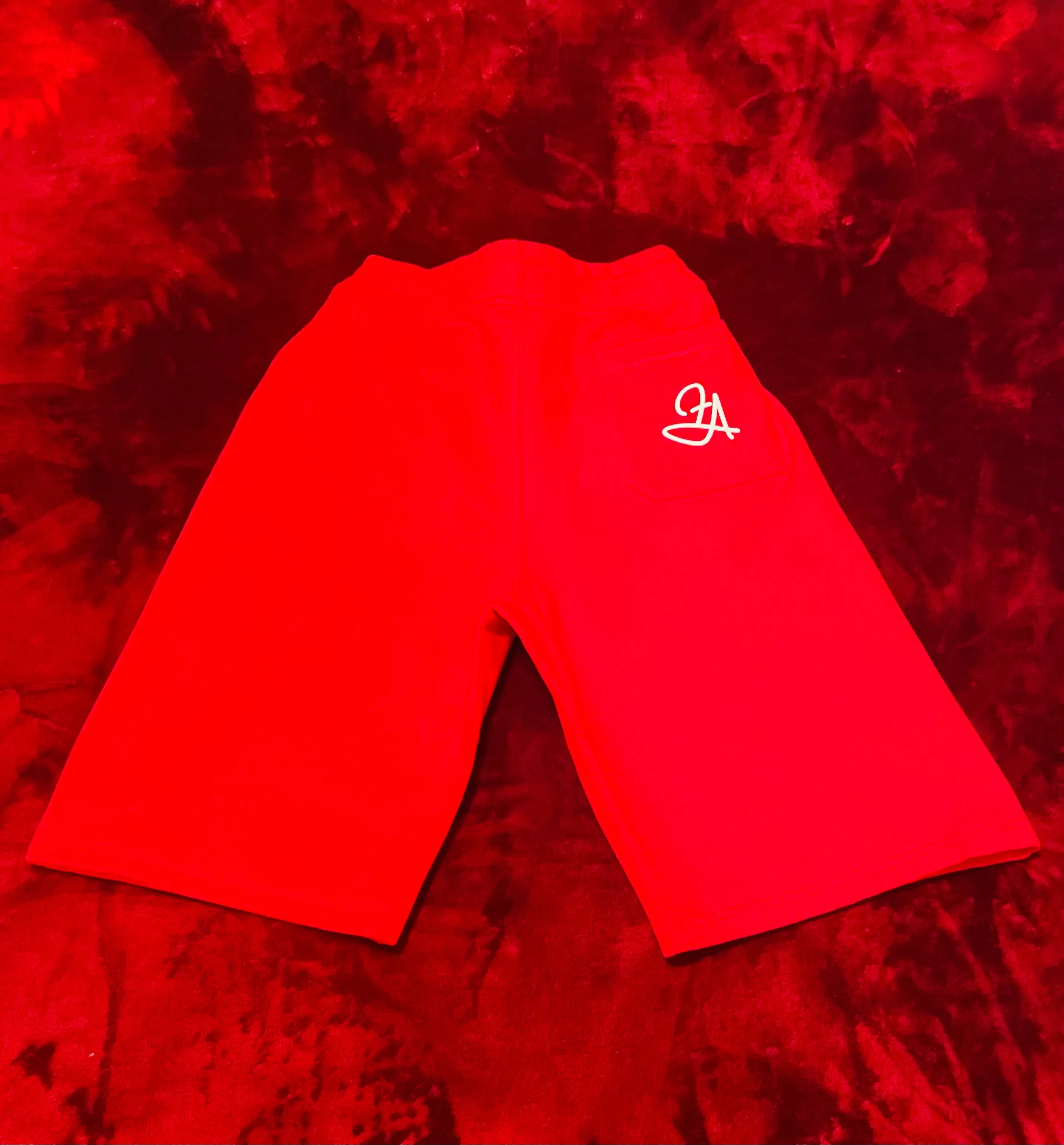 Fallon Aurielle Unisex Signature V-Neck 3 Piece Trillionaire Club Short Set (Red & White)