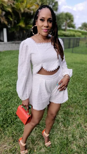 Feeling Heavenly Eyelet Short Set | White
