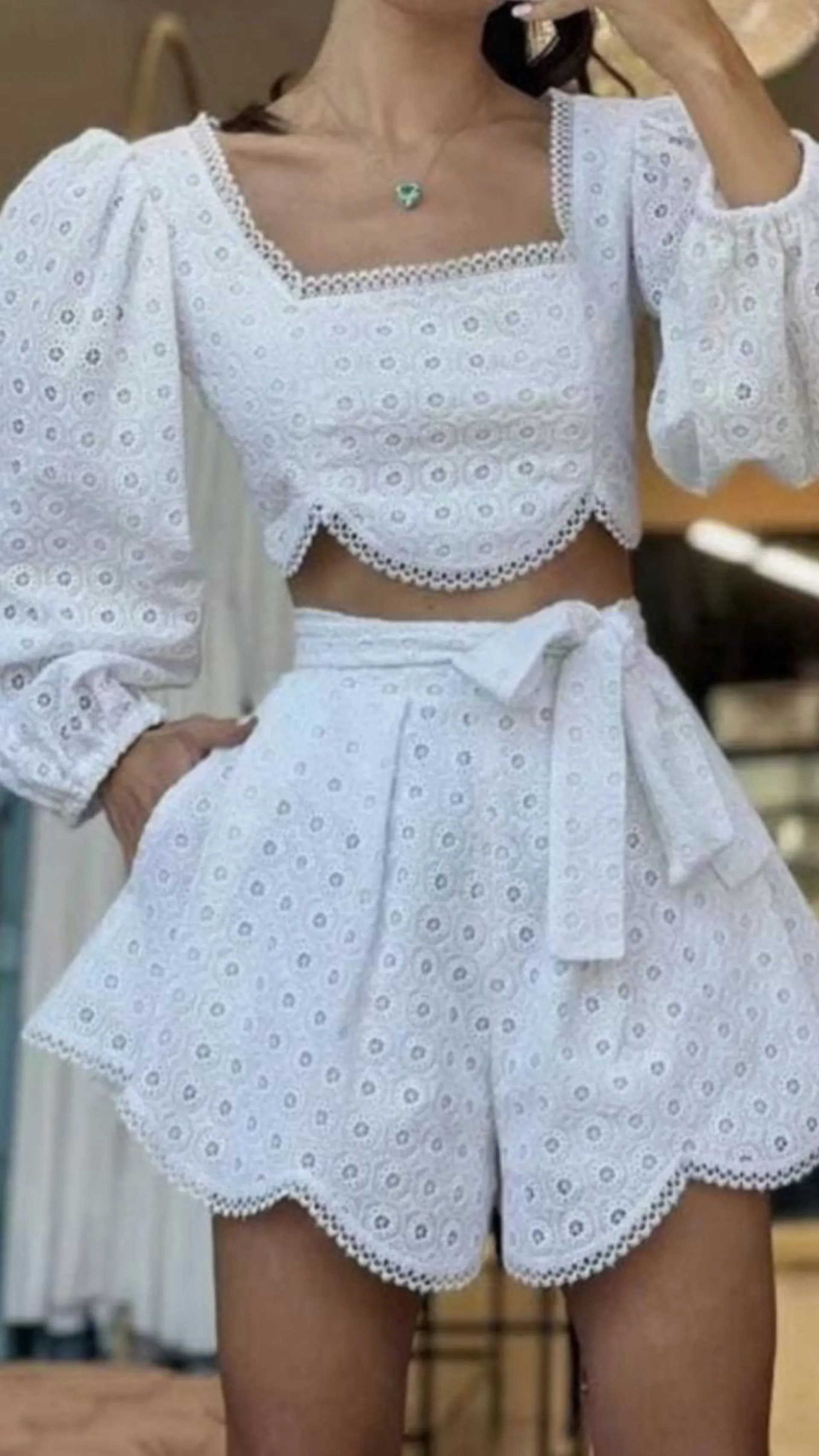 Feeling Heavenly Eyelet Short Set | White