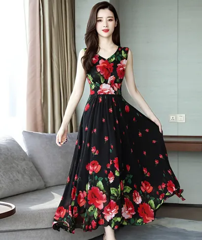 Floral Printed V-neck Dress