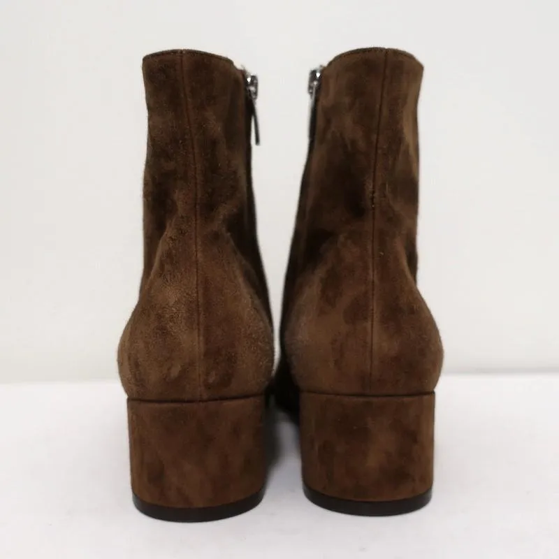 Gianvito Rossi Rolling Ankle Boots Brown Suede Size 39.5 NEW