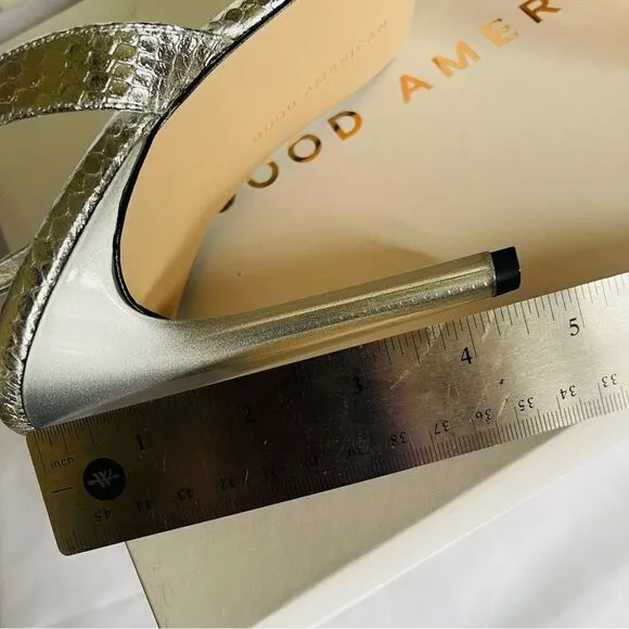 GOOD AMERICAN Heels Silver Snake Lucite Heels Size 12 square toe