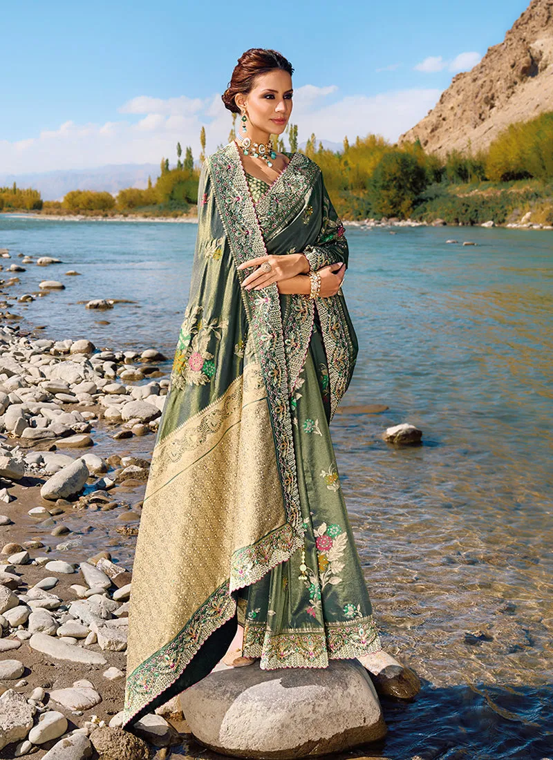 Green Embroidery Banarasi Silk Saree