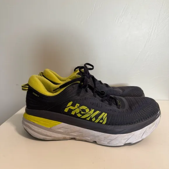 Hoka Men's Bondi 7 Green Navy Blue Lace Up Athletic Comfort 9.5