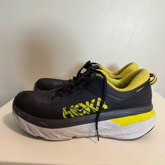 Hoka Men's Bondi 7 Green Navy Blue Lace Up Athletic Comfort 9.5