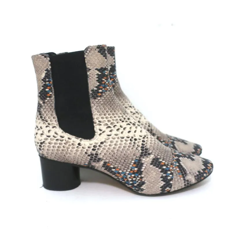 Isabel Marant Chelsea Boots Danelya Cream Snakeskin Print Leather Size 39