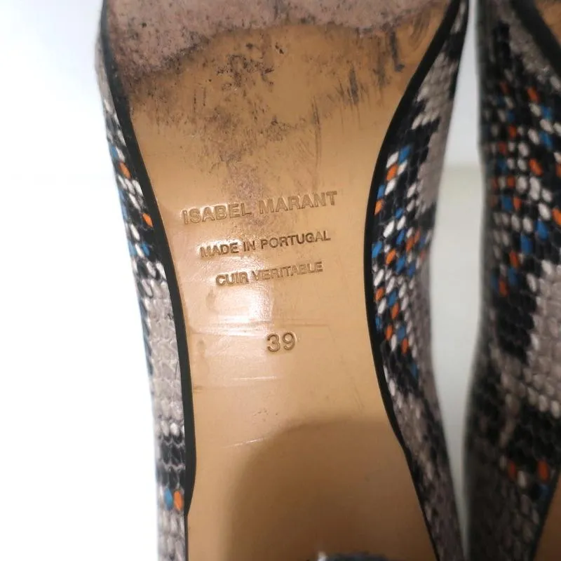 Isabel Marant Chelsea Boots Danelya Cream Snakeskin Print Leather Size 39