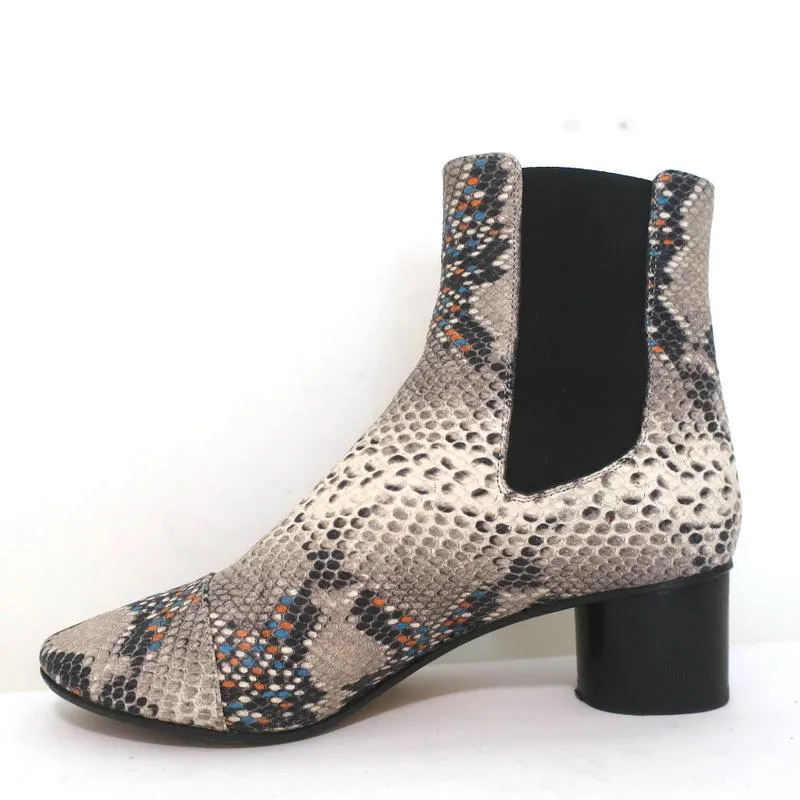 Isabel Marant Chelsea Boots Danelya Cream Snakeskin Print Leather Size 39
