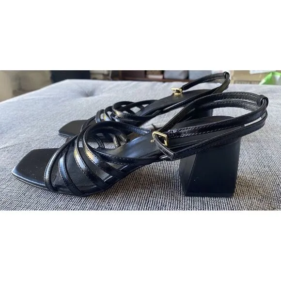J.Crew $148 Layne strappy-sandal heels in leather Black Size 6 CA047