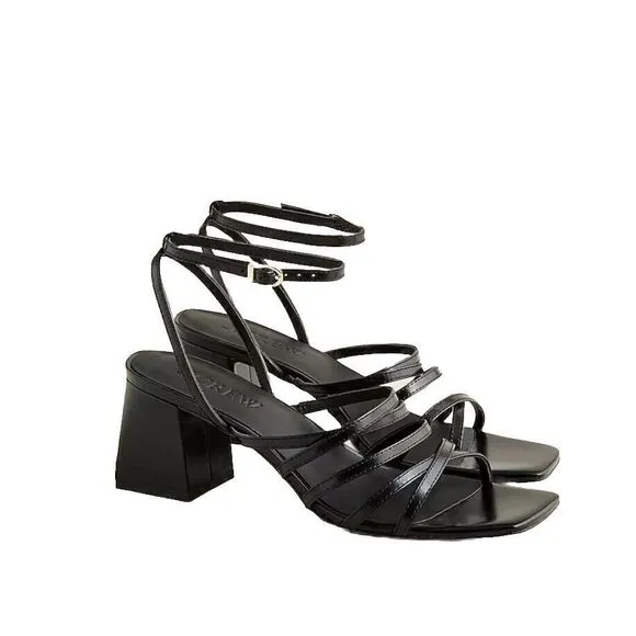 J.Crew $148 Layne strappy-sandal heels in leather Black Size 6 CA047