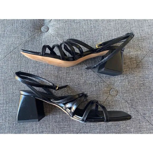 J.Crew $148 Layne strappy-sandal heels in leather Black Size 6 CA047