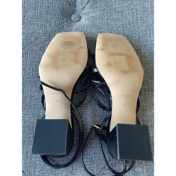 J.Crew $148 Layne strappy-sandal heels in leather Black Size 6 CA047
