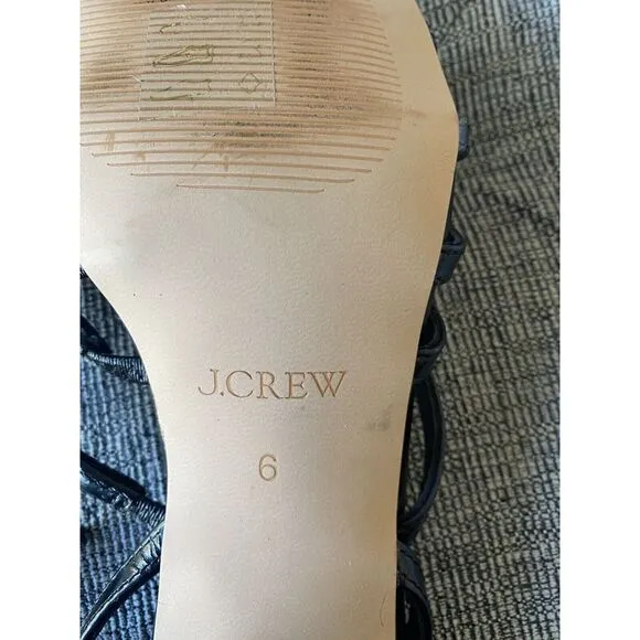 J.Crew $148 Layne strappy-sandal heels in leather Black Size 6 CA047