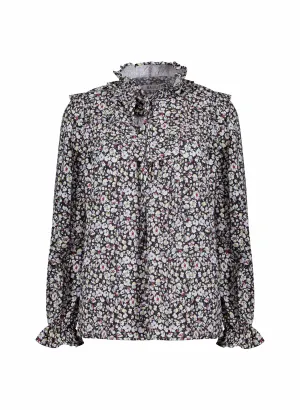 Jordyn Vintage Floral Print LENZING™ ECOVERO™ Jersey Blouse | Caviar Black