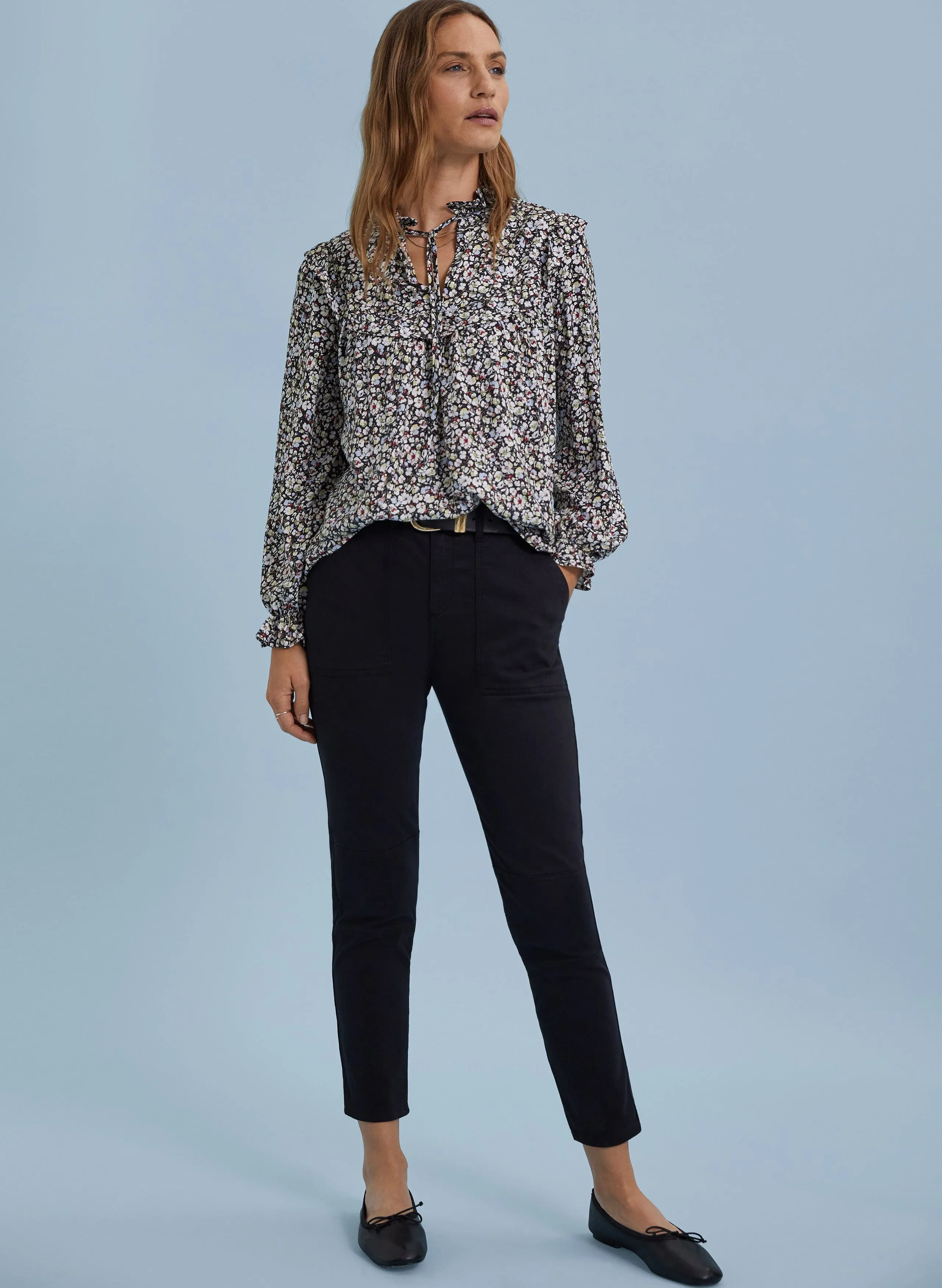 Jordyn Vintage Floral Print LENZING™ ECOVERO™ Jersey Blouse | Caviar Black