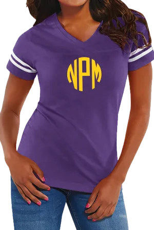 L.A.T. Ladies' Fine Jersey Football T-Shirt, Purple/White *Personalize It