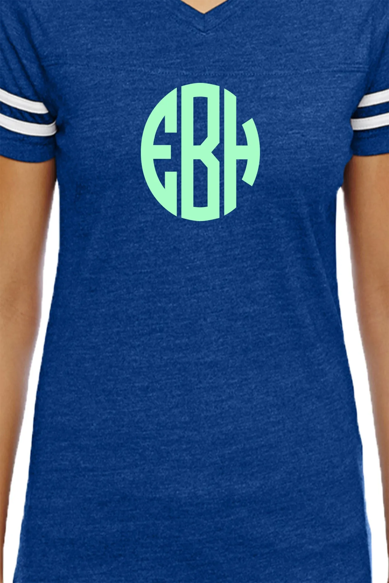 L.A.T. Ladies' Fine Jersey Football T-Shirt, Royal/White *Personalize It