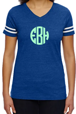 L.A.T. Ladies' Fine Jersey Football T-Shirt, Royal/White *Personalize It