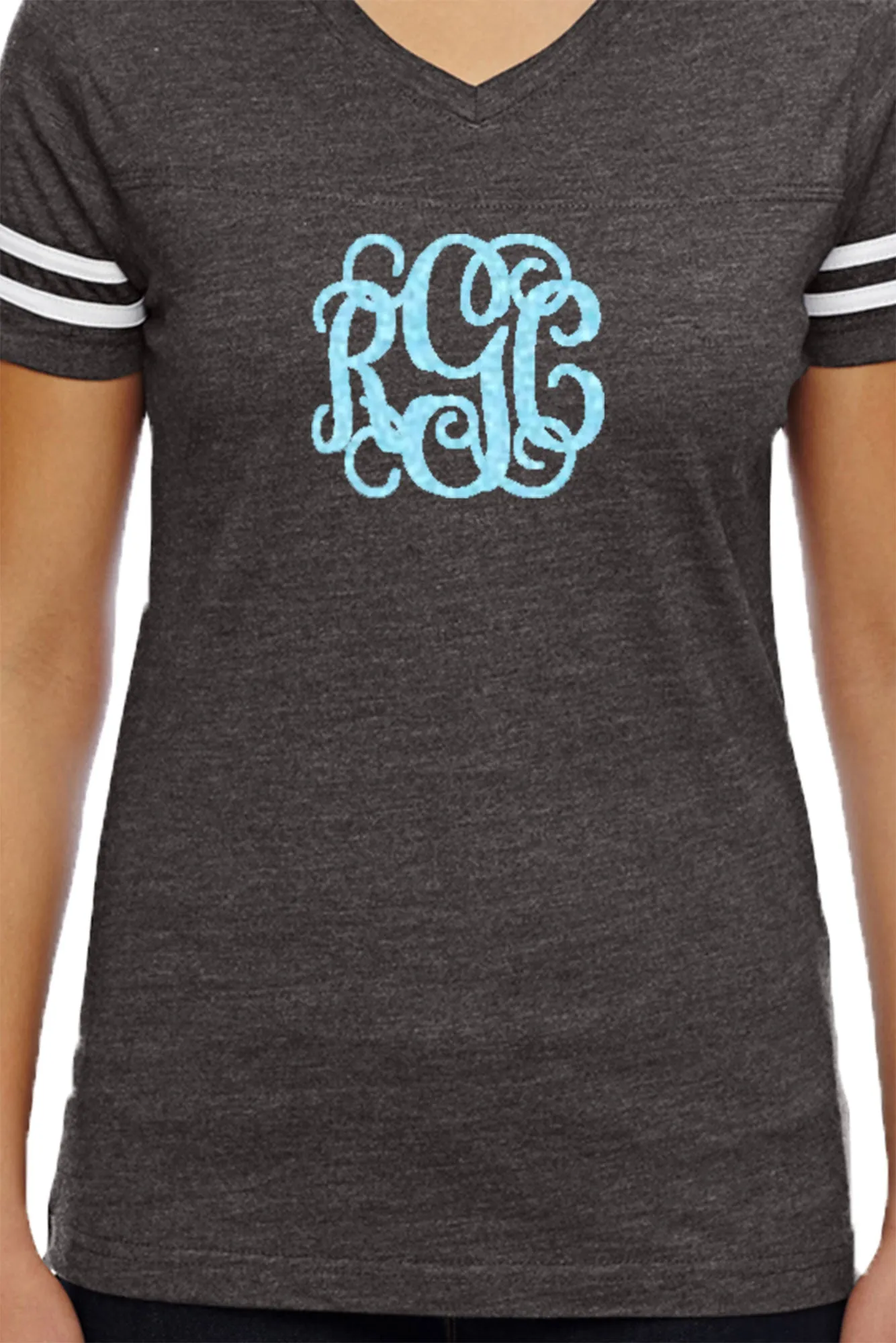 L.A.T. Ladies' Fine Jersey Football T-Shirt, Smoke/White *Personalize It
