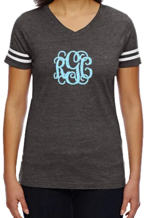 L.A.T. Ladies' Fine Jersey Football T-Shirt, Smoke/White *Personalize It