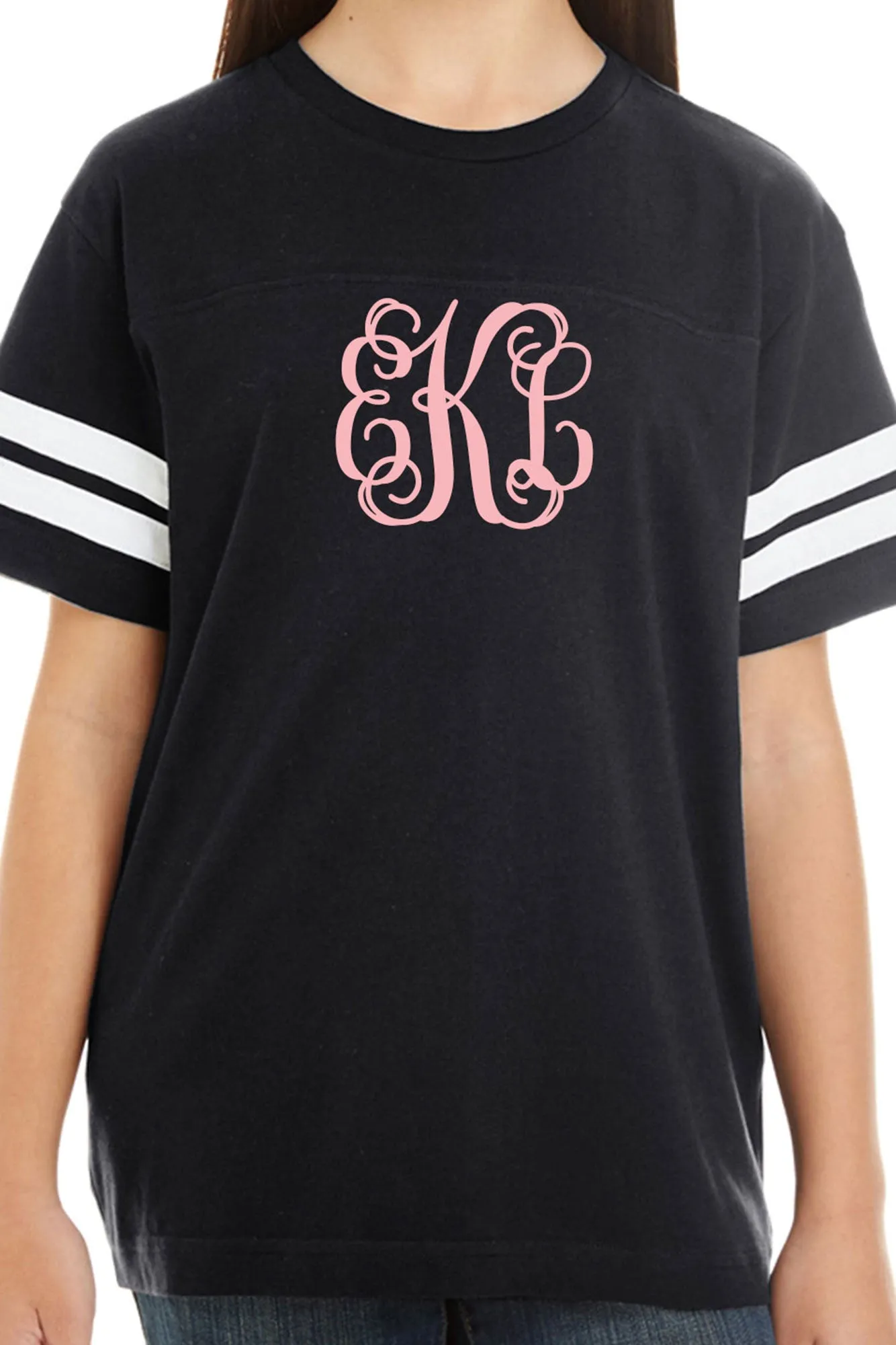 L.A.T. Youth Fine Jersey Varsity Tee, Black/White *Personalize It