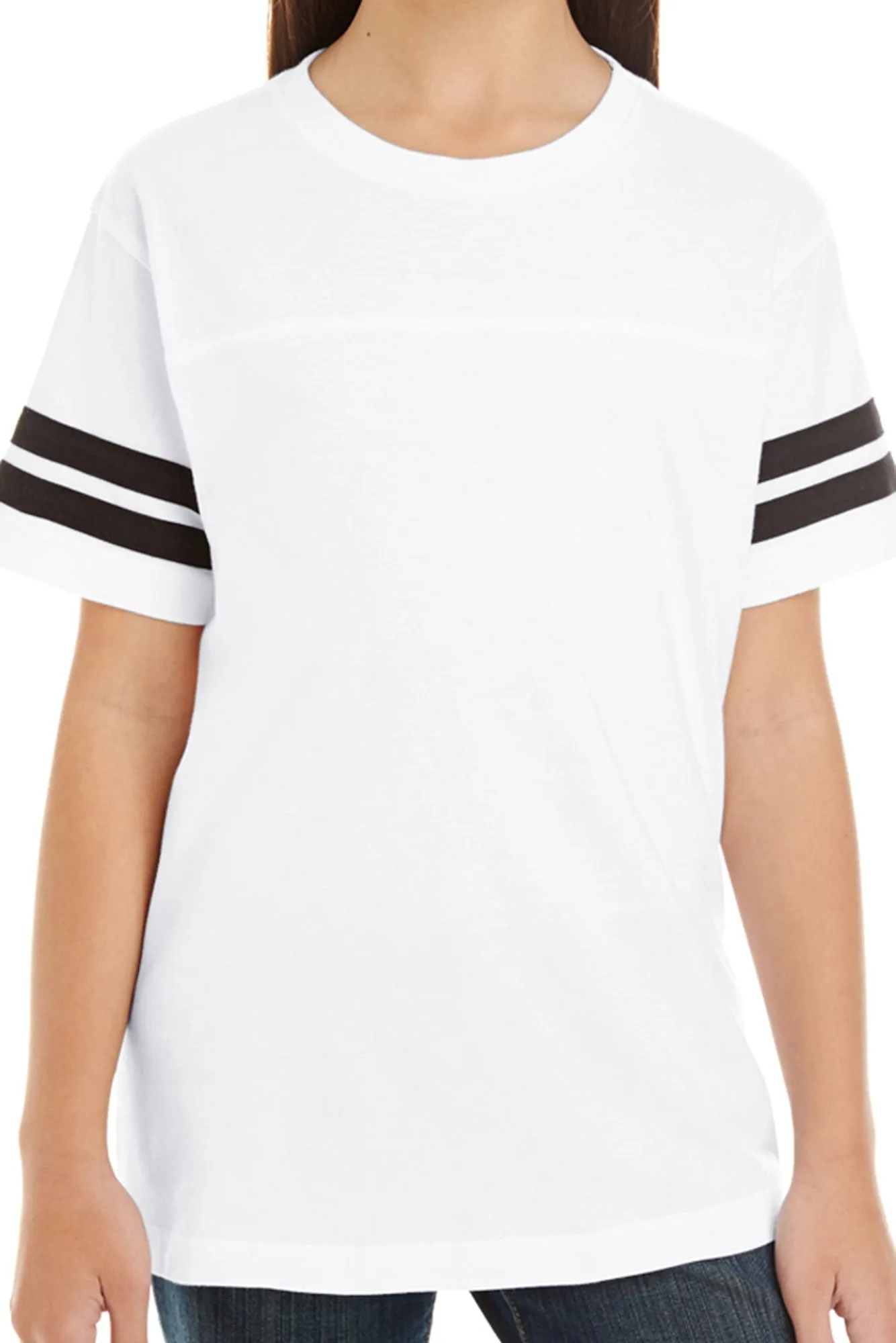 L.A.T. Youth Fine Jersey Varsity Tee, White/Black *Personalize It