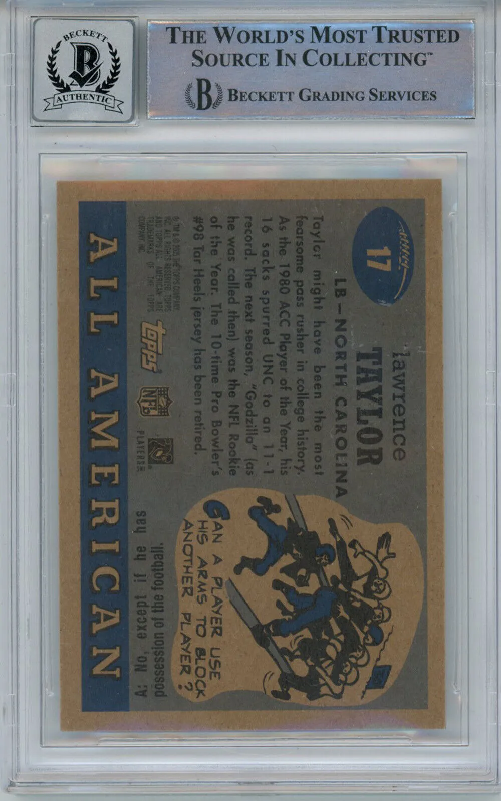 Lawrence Taylor Signed 2005 Topps All American #17 Trading Card BAS 10 Slab