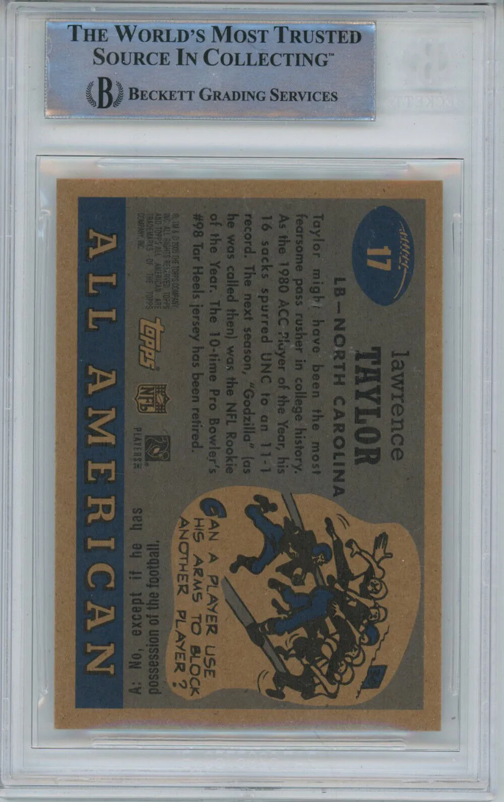 Lawrence Taylor Signed 2005 Topps All American #17 Trading Card BAS Slab 39270