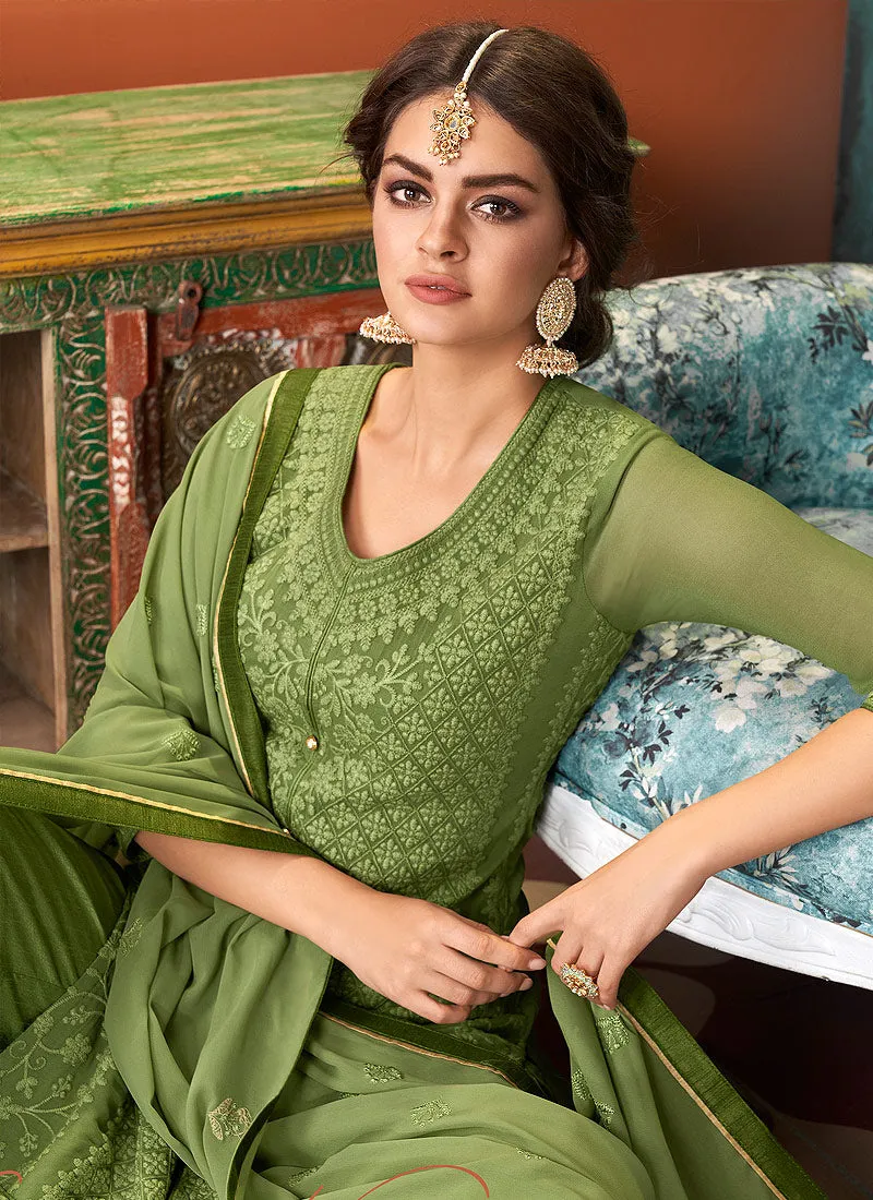 Light Green Lucknowi Palazzo Suit