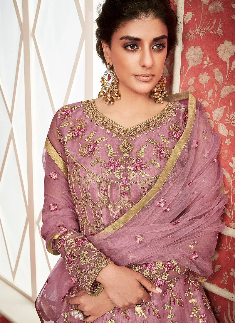Light Purple Embroidered Anarkali Lehenga Suit