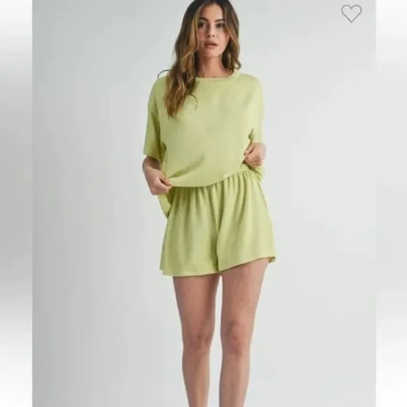 Lime/Yellow Ribbed Short SET NEW, Size M