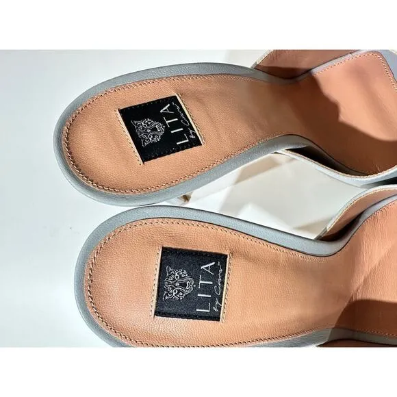LITA by CIARA Solid Square Toe Leather Slide Heel in Silver Sz 40EU / 9US