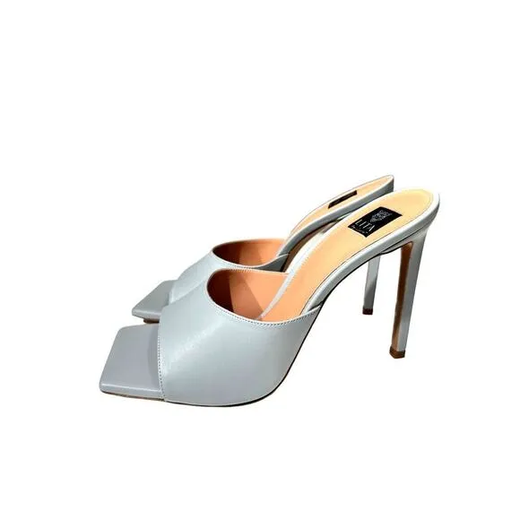 LITA by CIARA Solid Square Toe Leather Slide Heel in Silver Sz 40EU / 9US