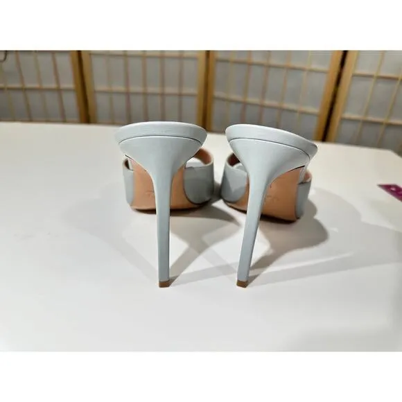 LITA by CIARA Solid Square Toe Leather Slide Heel in Silver Sz 40EU / 9US
