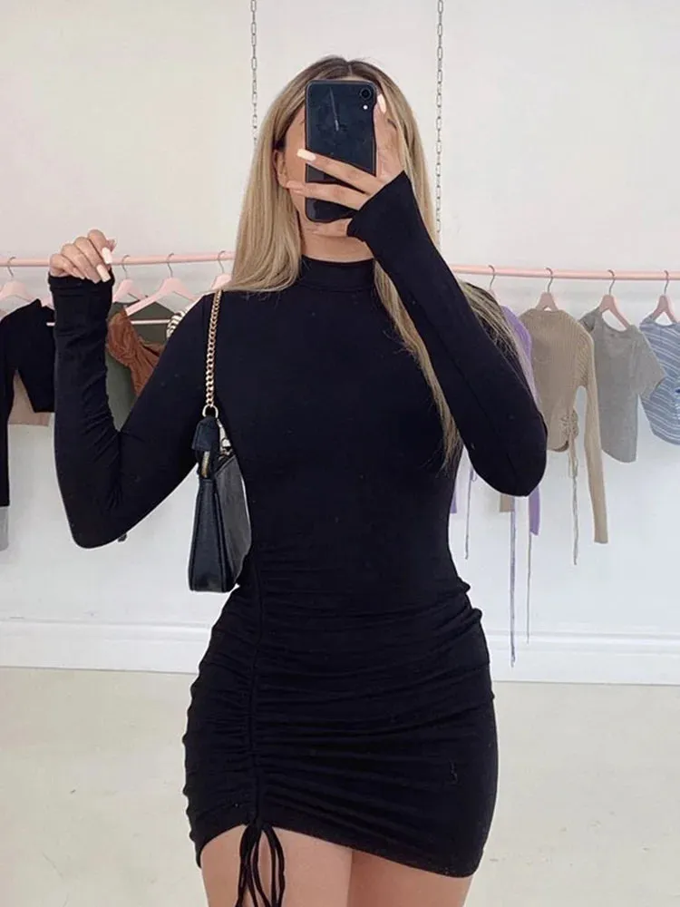 Long Sleeve Ruched Bodycon Mini Dress
