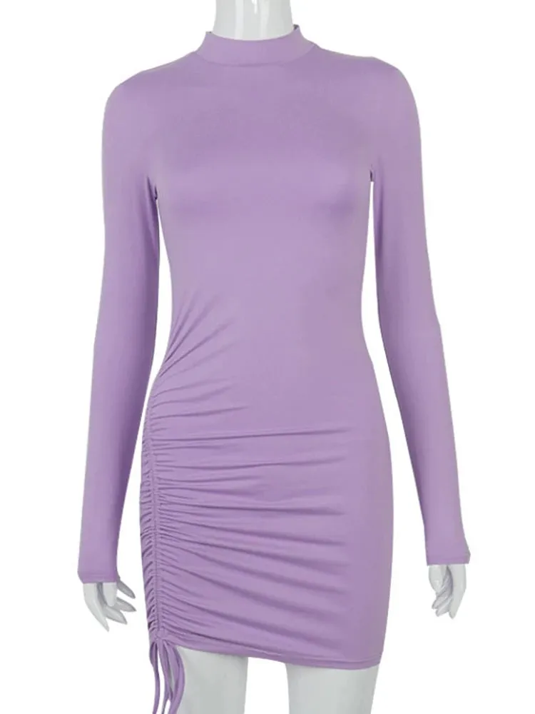 Long Sleeve Ruched Bodycon Mini Dress