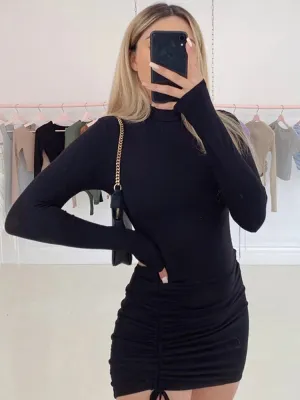 Long Sleeve Ruched Bodycon Mini Dress