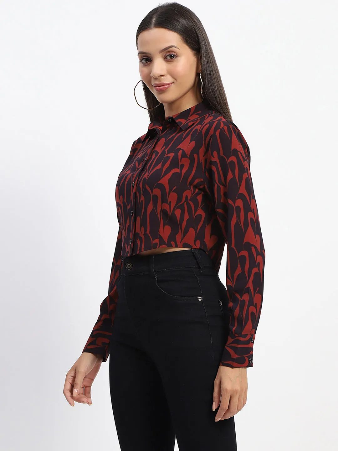 Madame Abstract Print Rust Red Crop Shirt