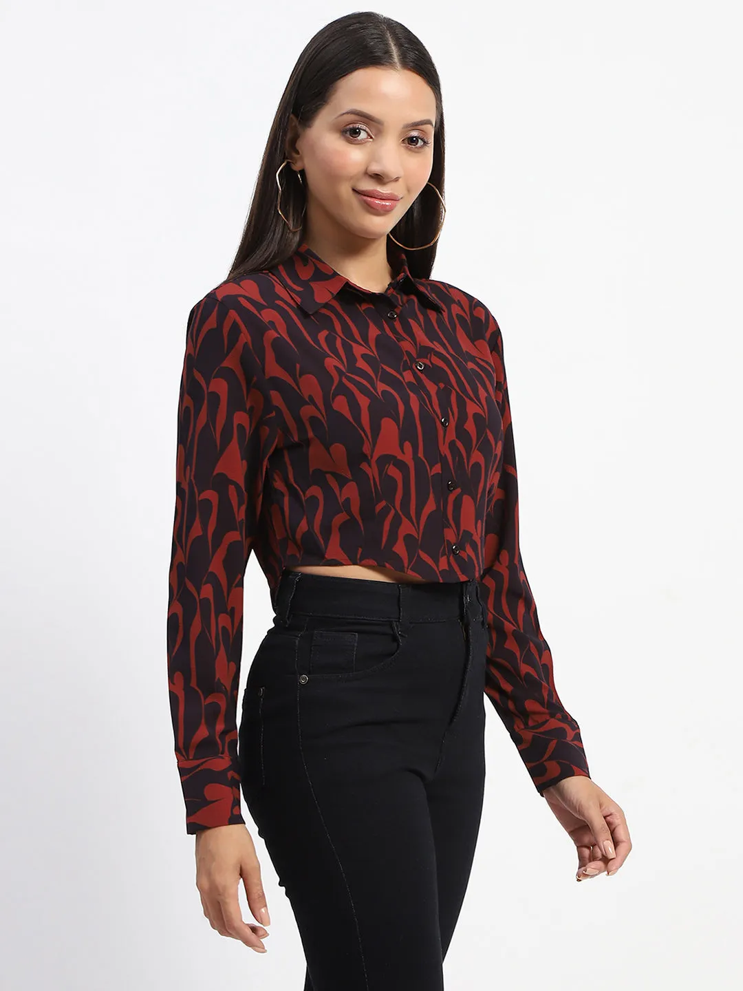 Madame Abstract Print Rust Red Crop Shirt
