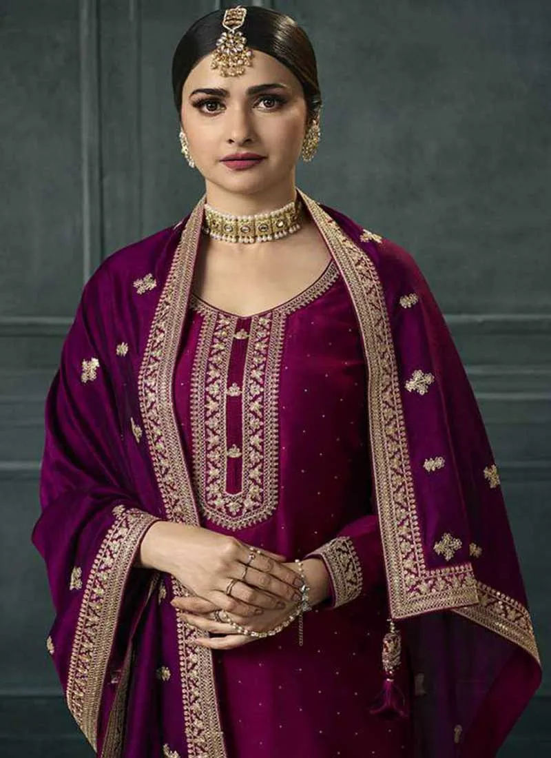 Magenta Pink Embroidery Festive Palazzo Suit
