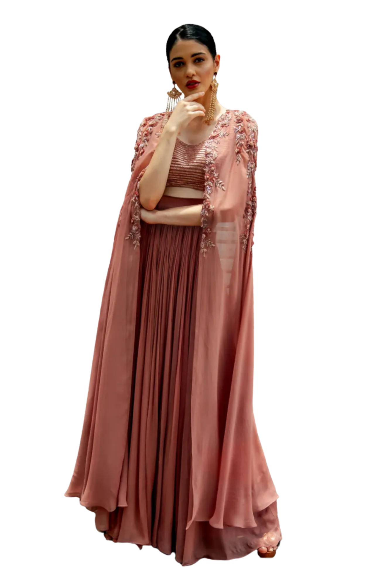 Mauve Cape Embroidered Lehenga