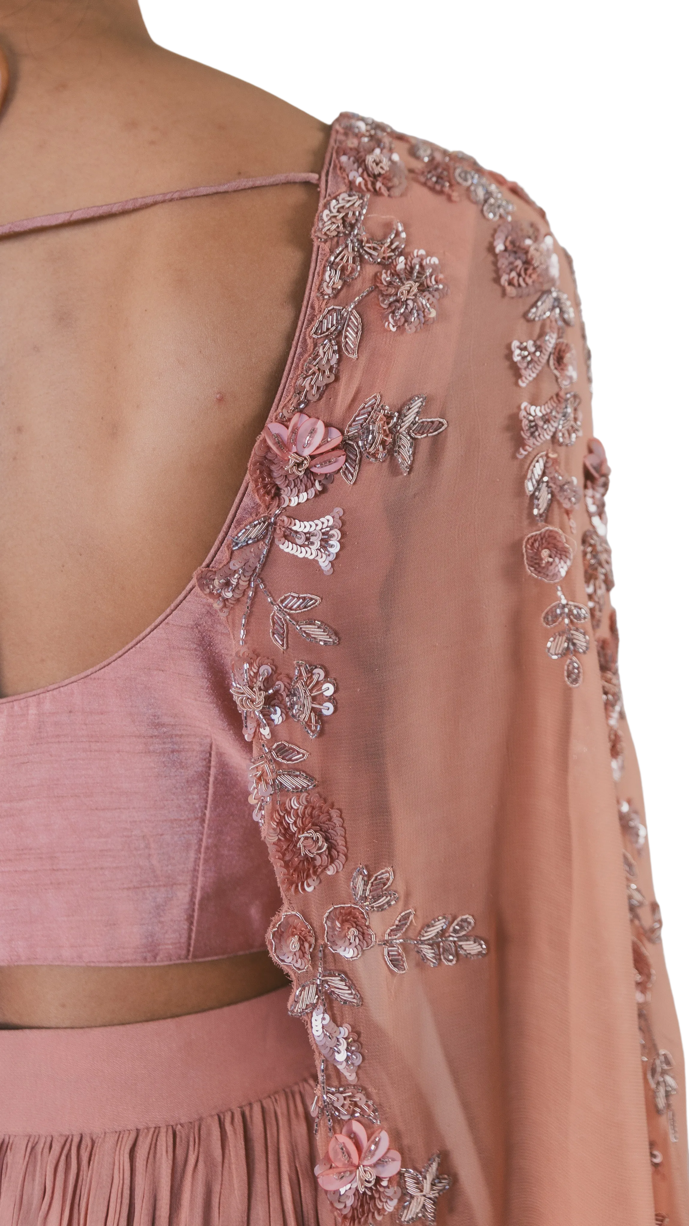 Mauve Cape Embroidered Lehenga