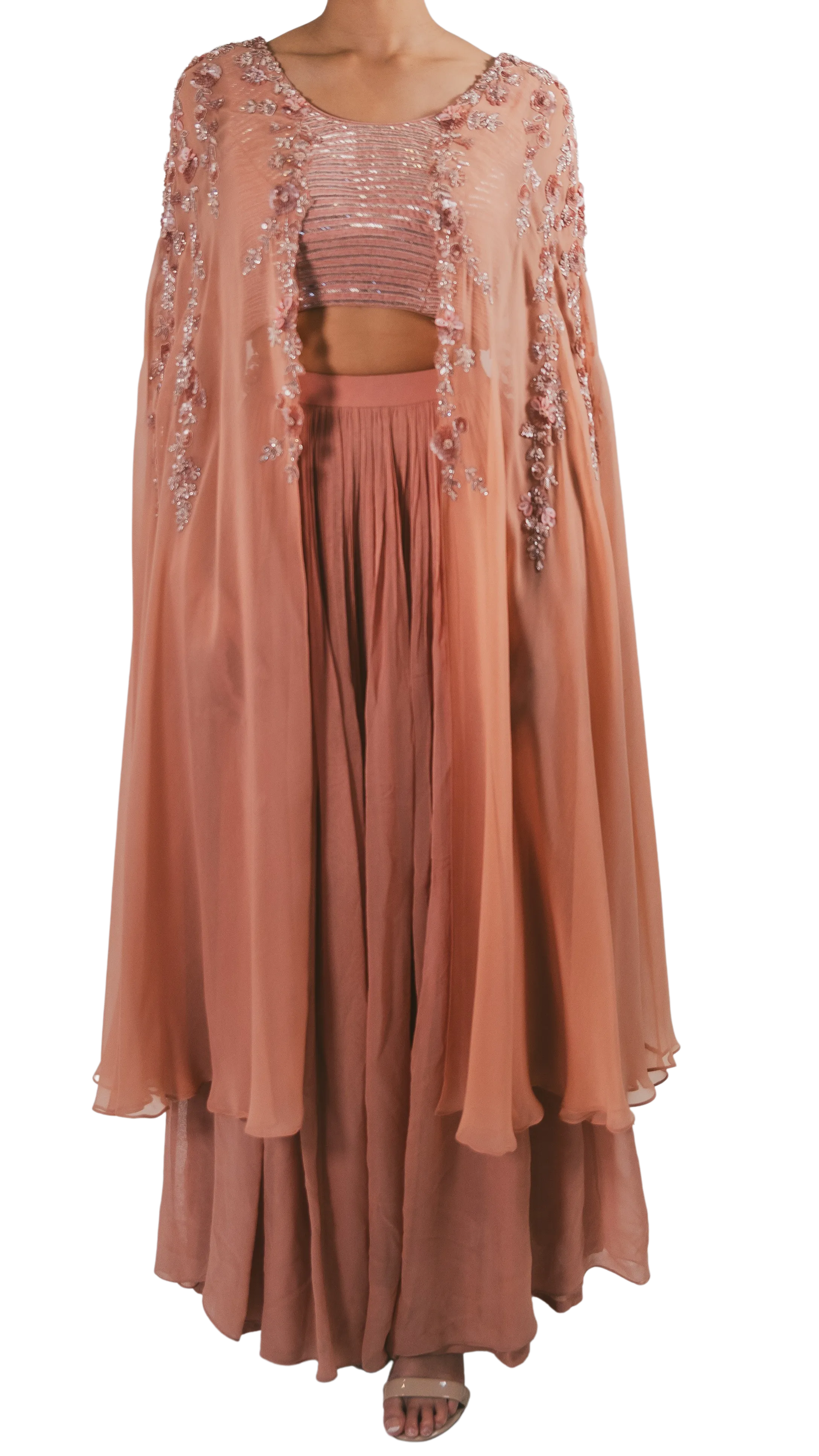 Mauve Cape Embroidered Lehenga